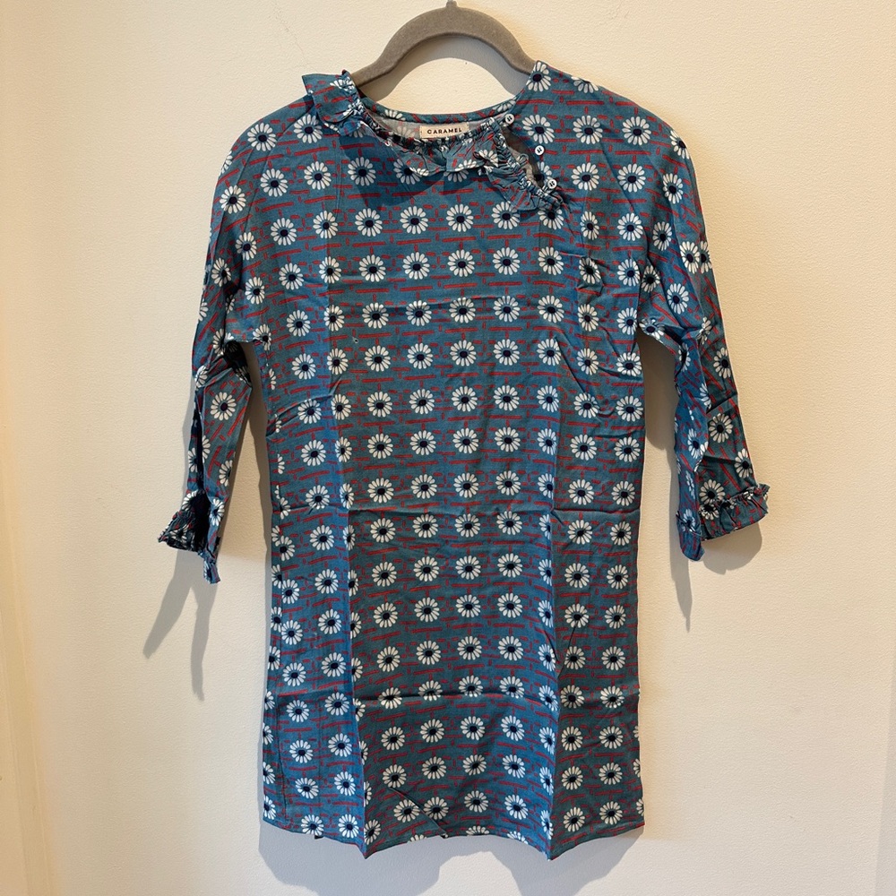 Caramel 3/4 Length sleeve Button Neck Shift Dress size 10 (girls)